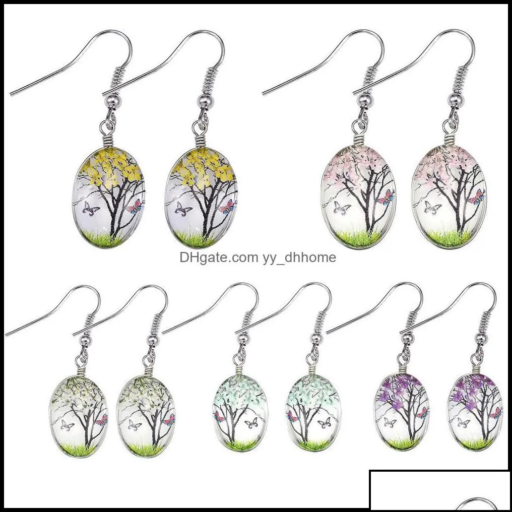 Charm Earrings Jewelry Fashion  Dried Flower Charms S Dangle Earring Glass Oval Ball Drop Ear Creative Gift Delivery 2021 Rxkqk