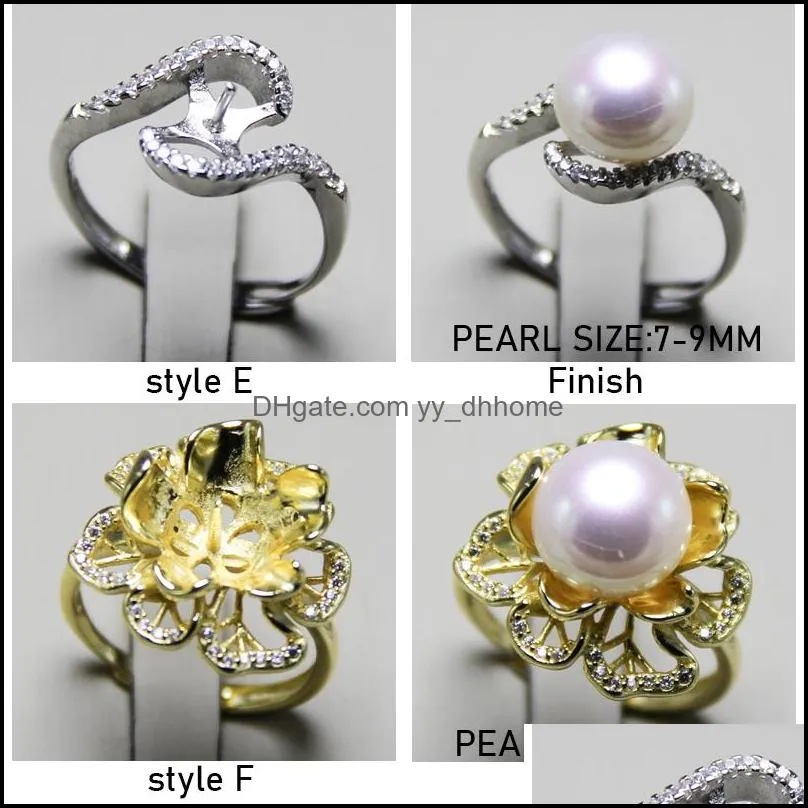 Pearl Ring Settings 925 Silver Ring Settings 6 Styles DIY Ring for Women Adjustable Size Jewelry Settings Gift Statement Jewelry