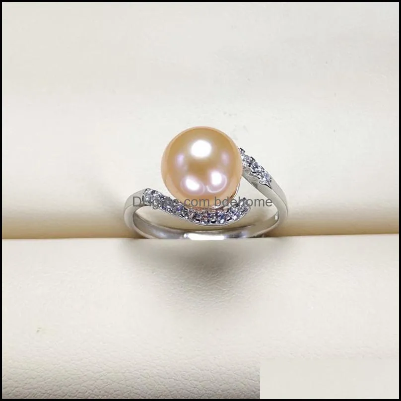 S925 Sterling Silver Ring Freshwater Pearl Ring For Women 8-9 mm Natural Pearl With Zircon Fashion Jewelry Adjustable size Wedding