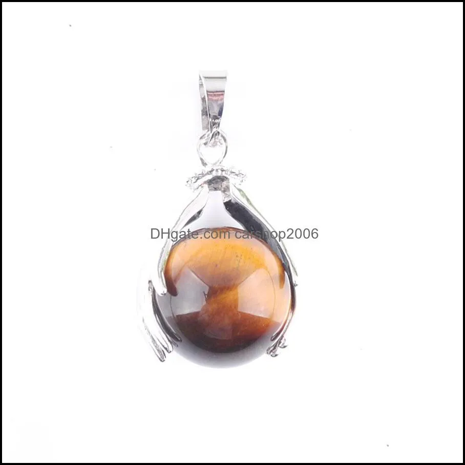 Natural Crystal Palm Pendant Mineral Stone Tigers Eye Lapis Round Ball Bead For DIY Men Female Necklace Jewelry BN312