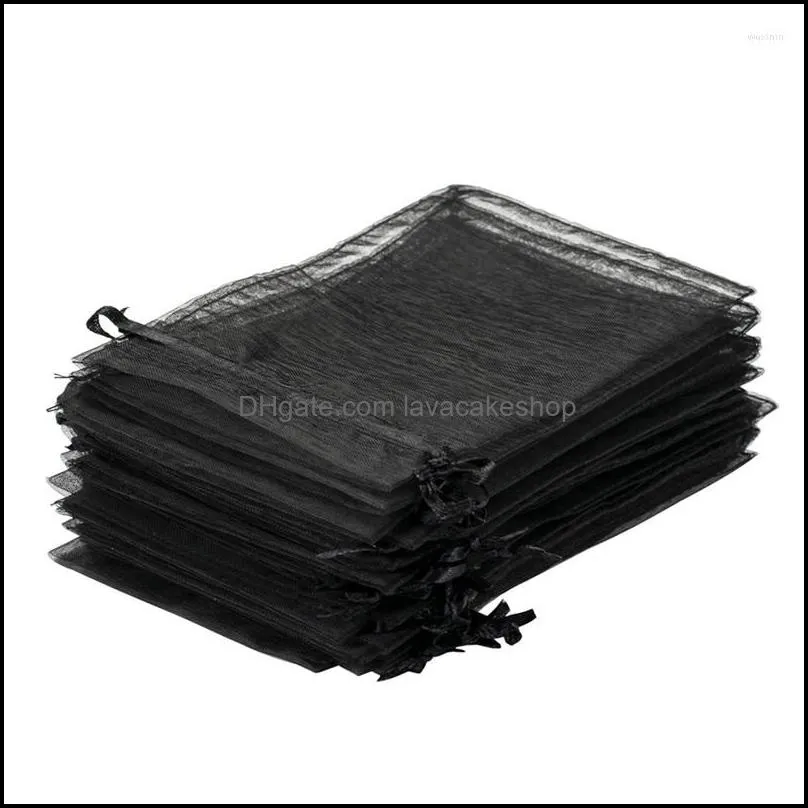 gift wrap 100pcs black organza bags 9x12cm mesh wedding favour with drawstring for jewelry makeup candy baby shower