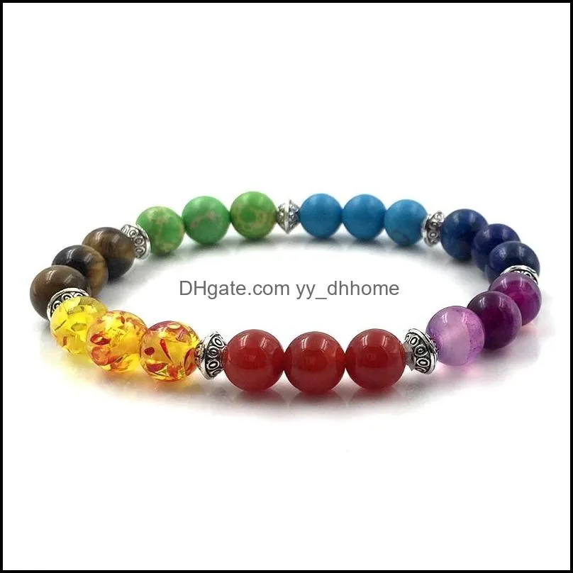 7 Chakra Healing Beaded Bracelet Colorful 8mm Beaded Bracelet for Women Men Jewelry Gift