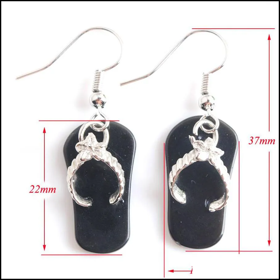 WOJIAER Natural Gem Stone Bead Flip-Flops Sandals Pendant Hook Dangle Earrings Summer Beach for Women Jewelry BW915