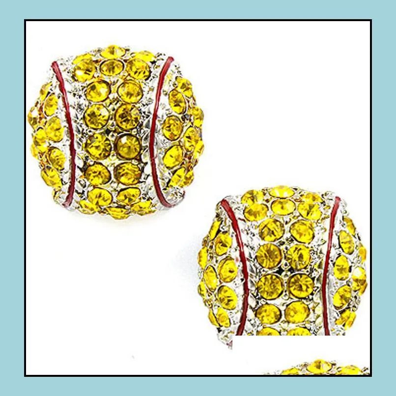 yellow Rhinestone round yellow softball stud earrings / gift for sports mom spots team gift for her softball mom fashion earring hook