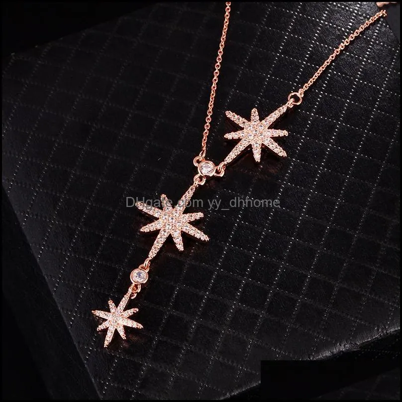 Zircon Fairy Eight Awn Star Pendant Necklace Steel Titanium Clavicle Chain Girls Jewelry Accessories for Party