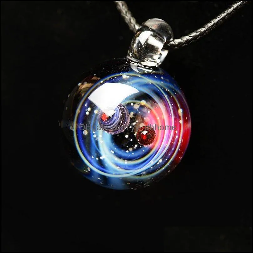 Universe Glass Bead Planets Pendant Necklace Galaxy Rope Chain Solar System Design Necklace for Women Christams Gift