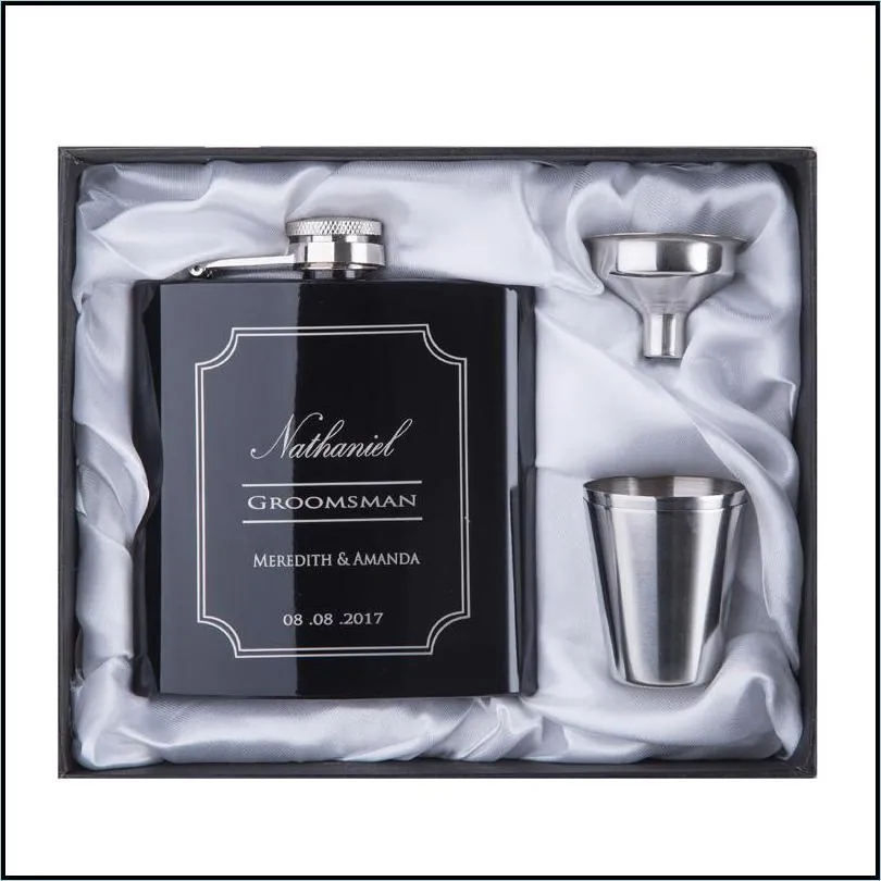 Groomsman gift Personalized Engraved 6oz Hip Flask Stainless Steel With White & Black Box Gift Wedding Favors