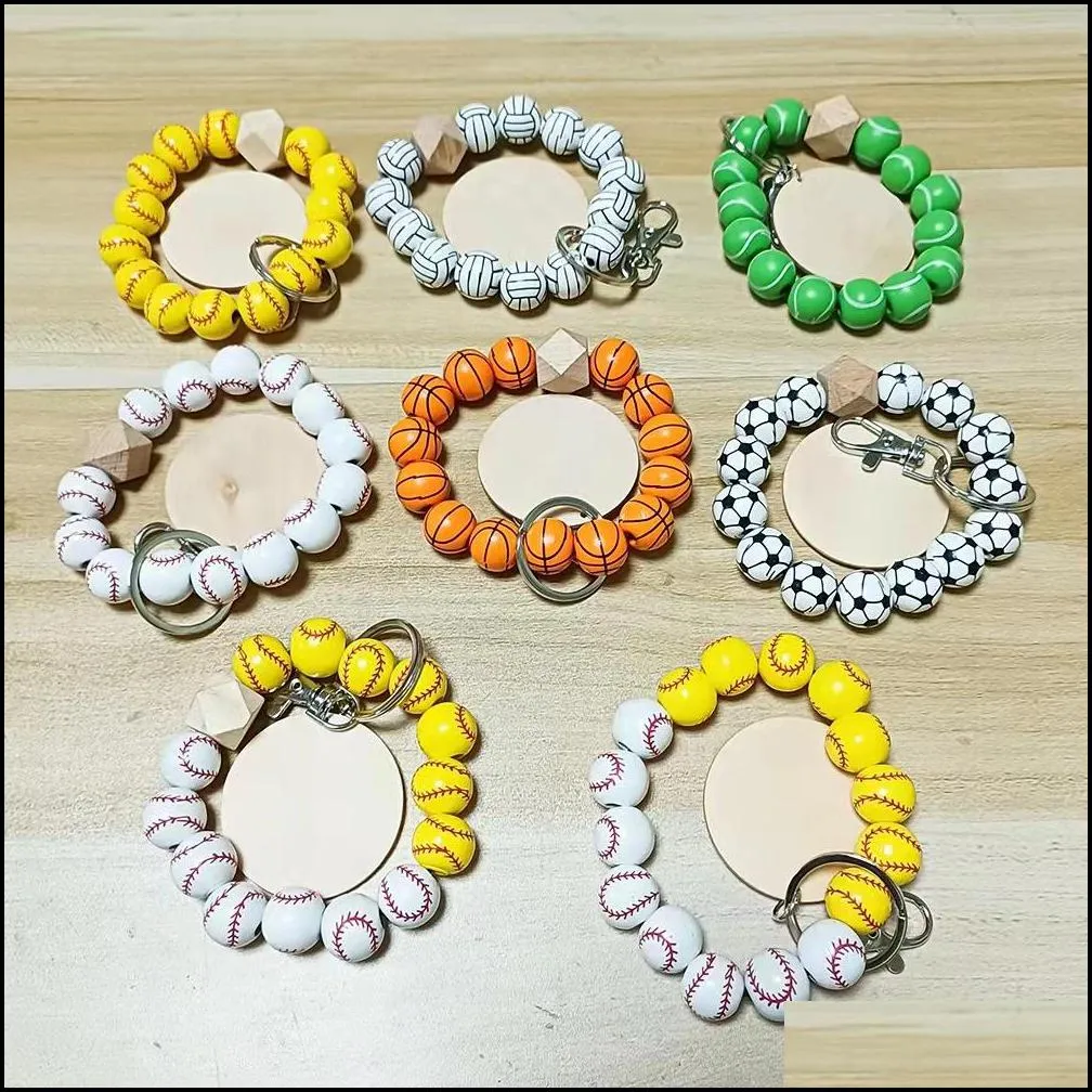 Factory direct selling beaded baseball wooden bead bracelet personality wood chips can be engraved multi-color optional