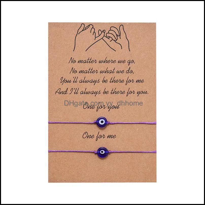 2pcs/set Charm Bracelet For Friendship Couples Devil`s Eye Pendant Bangles Women Man Lucky Wish Jewelry
