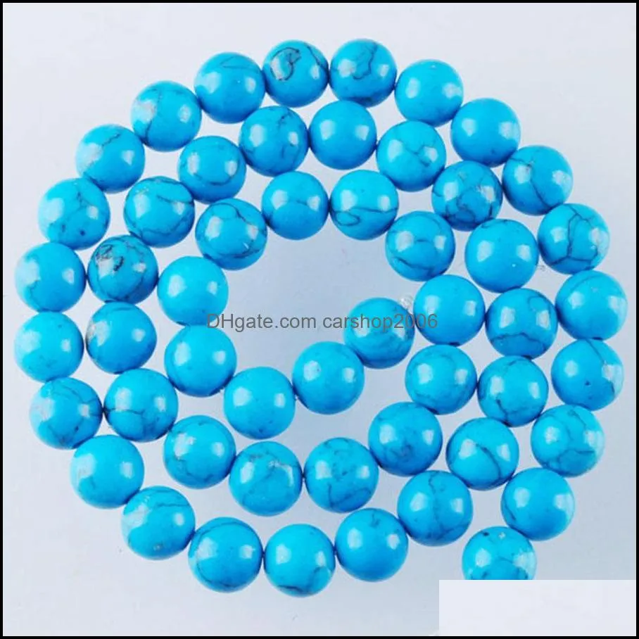 Natural Blue Turquoise Gemstone Round Ball Loose Spacer Beads 15.5Inches For Jewelry Making Findings DIY Bracelet Necklace