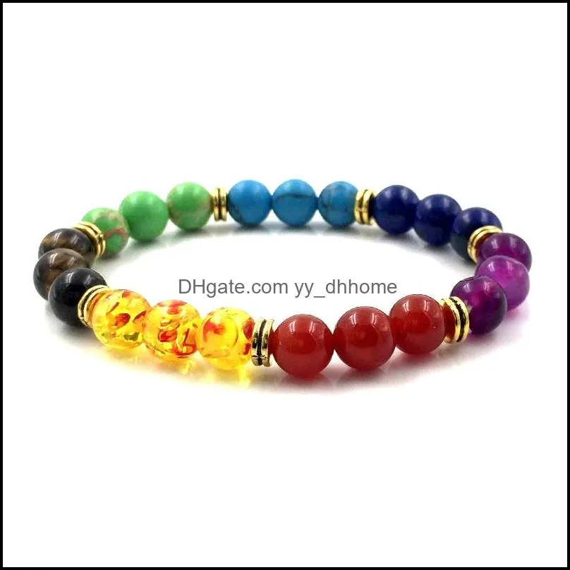 7 Chakra Healing Beaded Bracelet Colorful 8mm Beaded Bracelet for Women Men Jewelry Gift