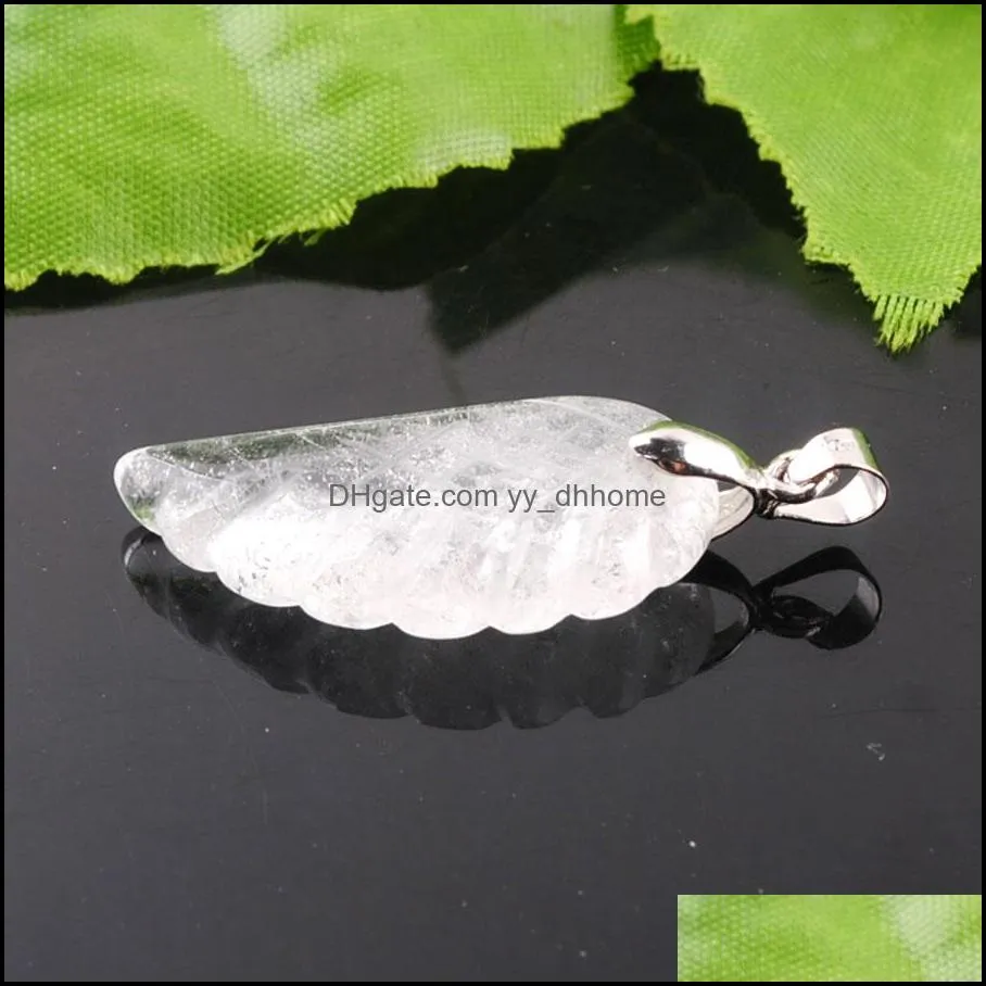 Angel Wings Pendulum Pendant Chains Necklace Jewelry Natural Stone Quartz Crystal Opal Tigers Eye Reiki Beads BN358