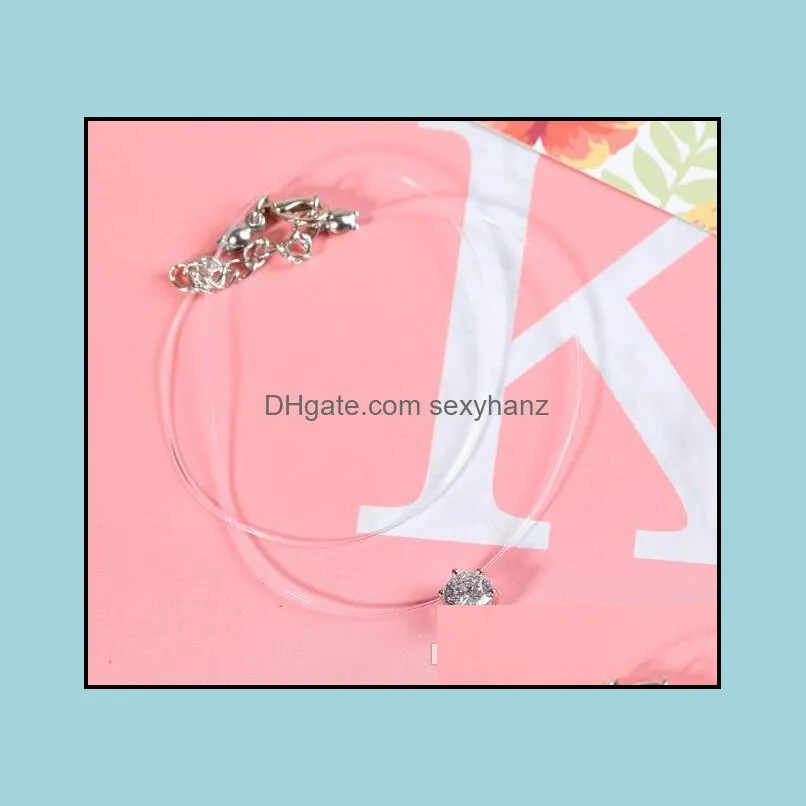 Transparent Fishing Line CZ Chokers Necklace for Women Girls Elegant Wedding Necklaces Crystal Charm Charming Choker Nice Gifts