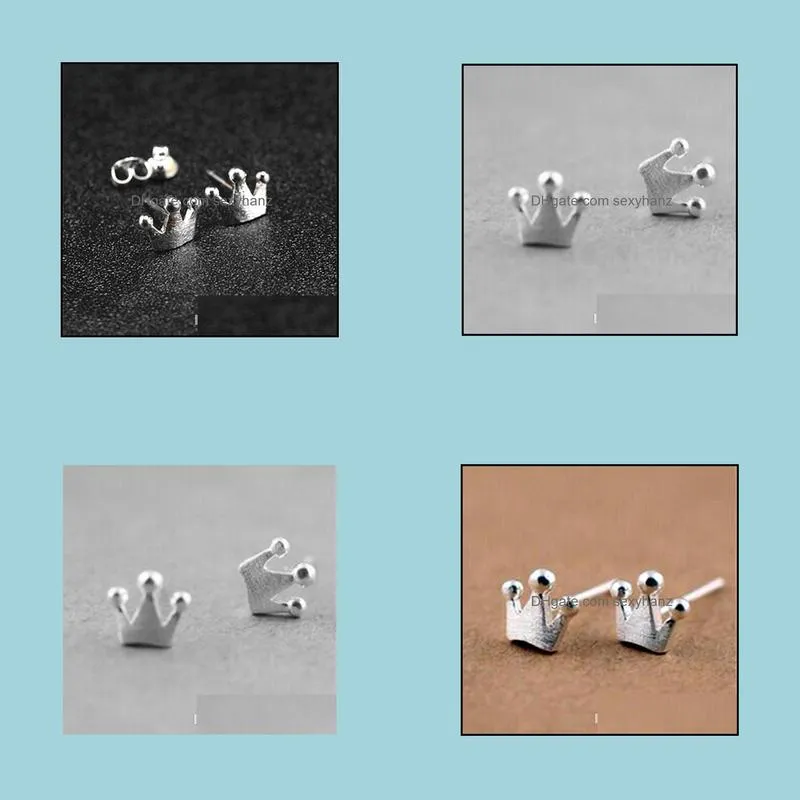 925 Sterling Silver Mini Crown Ear Studs for girls children jewelry nice good friend cute stud earrings birthday gifts