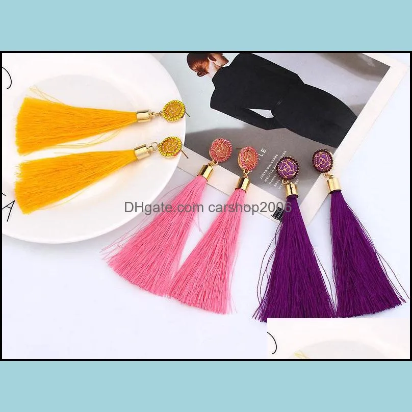 50pcs/lot Bohemian Tassel Crystal Long Dangle Drop Earrings For Women Red Cotton Silk Fabric Fringe Earring 2021 Fashion Woman Jewelry
