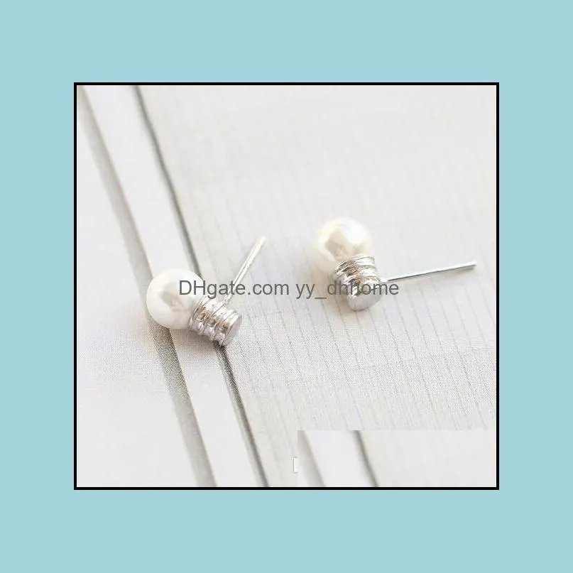 Personality Bulb Imitation Pearl Ear Studs for Women Ladies Party Jewelry Silver Alloy Nice Simple Geometric Stud Earrings