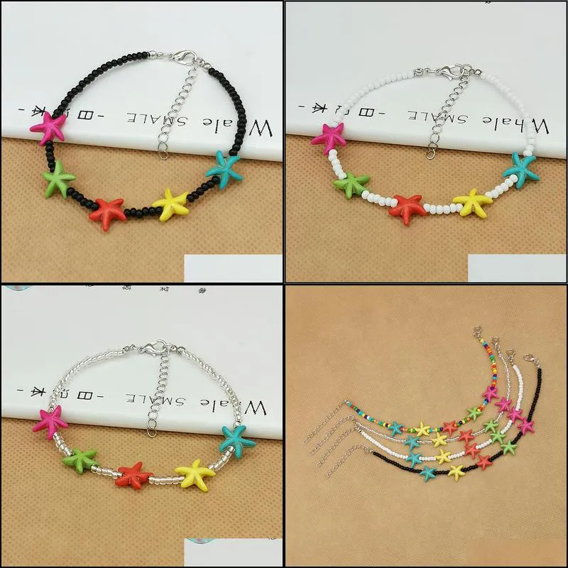 Customizable Anklets Pine stone beaded beads colorful starfish anklets bohemian style women`s jewelry
