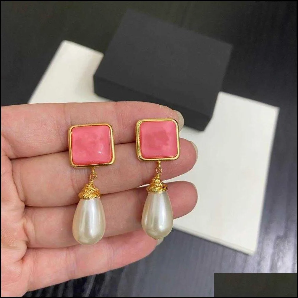 Hot Brand Yellow Gold Color Fashion Jewelery Woman Pearls Earrings Pink Party High Quality Water Drop Pearls Studing Jewelry