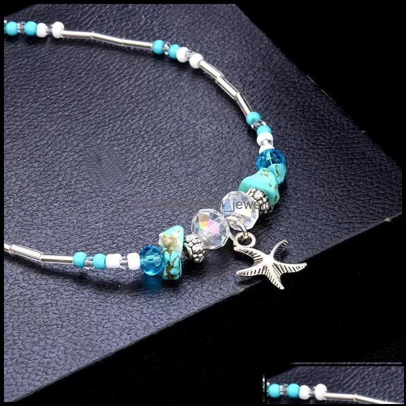 Anklets Jewelry Bohemian Starfish Pendant For Women Girls New Crystal Bead Chain Bracelet On Leg Summer Beach Anklet Gifts Drop Delivery