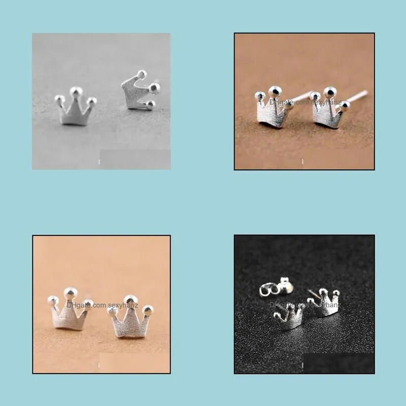 925 Sterling Silver Mini Crown Ear Studs for girls children jewelry nice good friend cute stud earrings birthday gifts