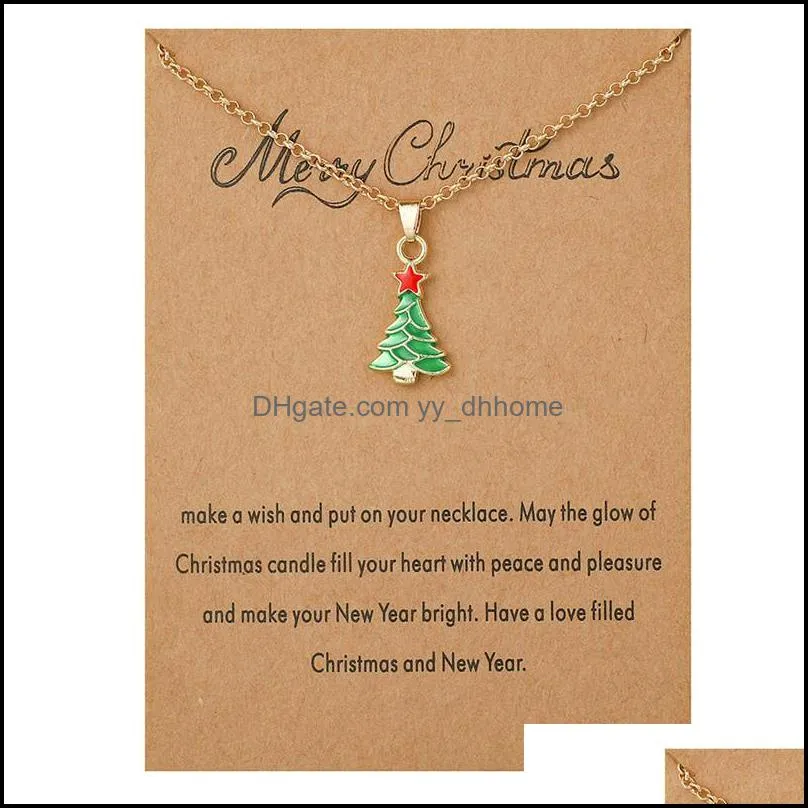 Merry Xmas Santa Claus Pendant Choker Necklace Wish Card Gold Jewelry Christmas Gift Decor New Year for Women Men Kids