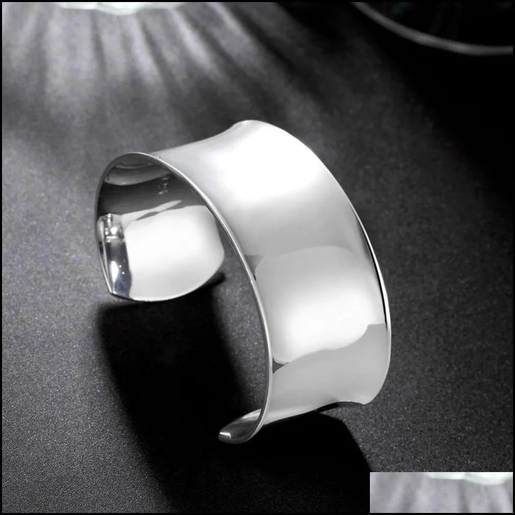 High Quality Silver 925 Jewelry Bangle Bracelet Simple Round Big Open Bangles Women Men Trendy