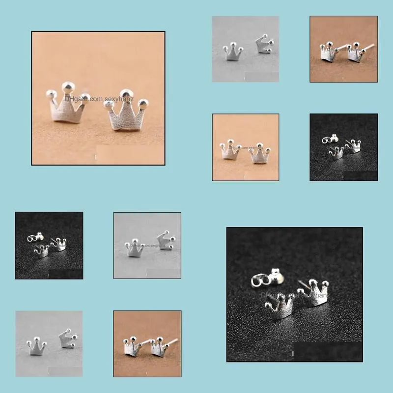 925 Sterling Silver Mini Crown Ear Studs for girls children jewelry nice good friend cute stud earrings birthday gifts