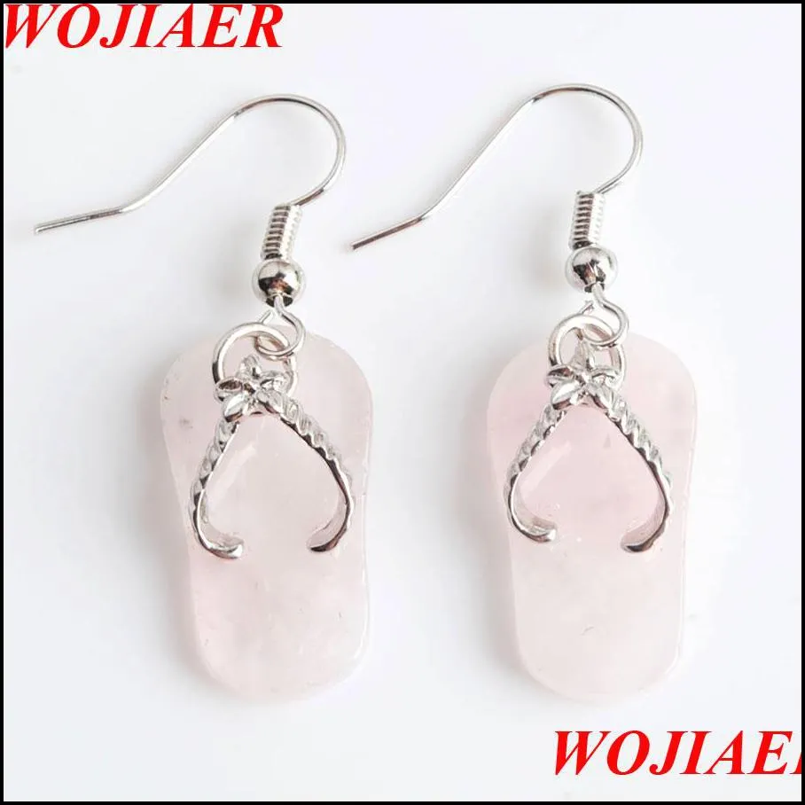 WOJIAER Natural Gem Stone Bead Flip-Flops Sandals Pendant Hook Dangle Earrings Summer Beach for Women Jewelry BW915