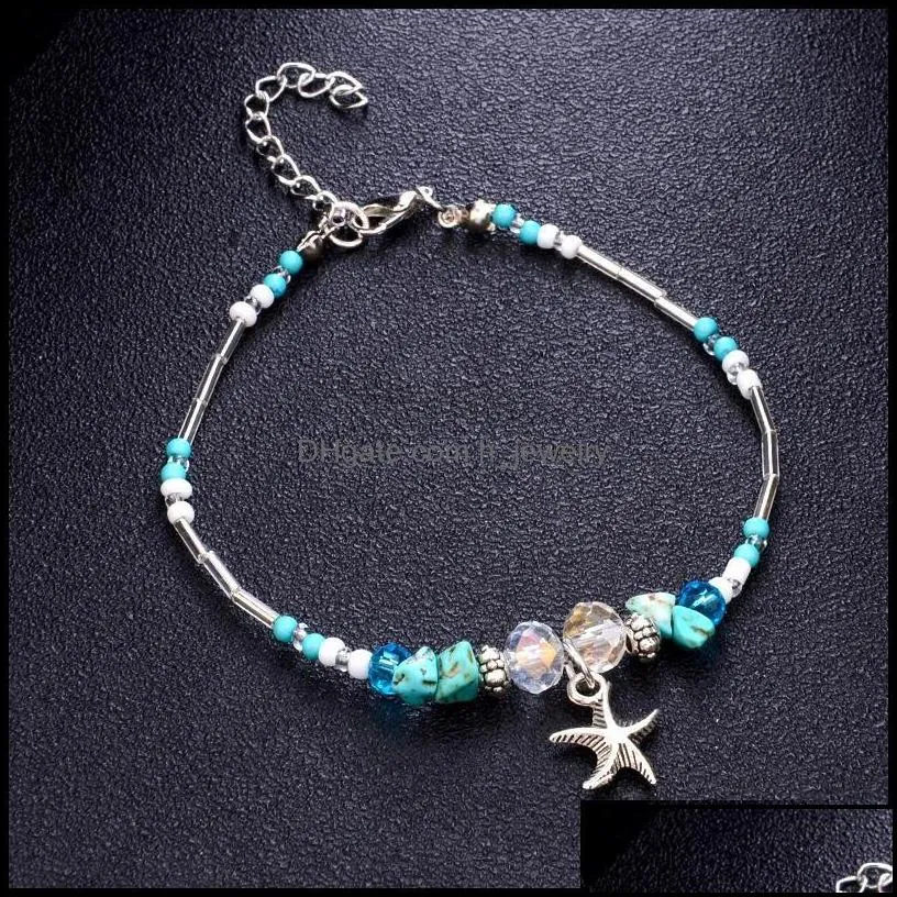 Anklets Jewelry Bohemian Starfish Pendant For Women Girls New Crystal Bead Chain Bracelet On Leg Summer Beach Anklet Gifts Drop Delivery
