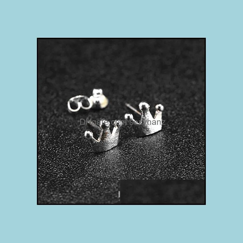 925 Sterling Silver Mini Crown Ear Studs for girls children jewelry nice good friend cute stud earrings birthday gifts