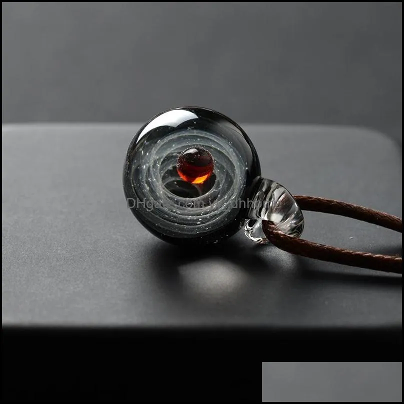 Universe Glass Bead Planets Pendant Necklace Galaxy Rope Chain Solar System Design Necklace for Women Christams Gift