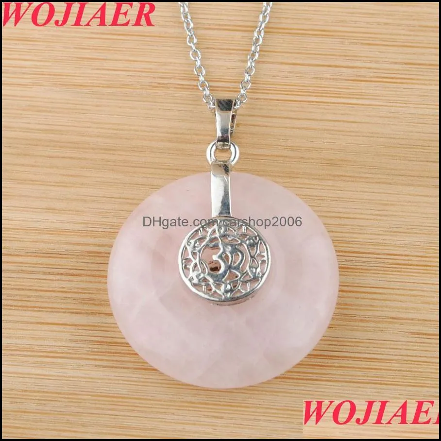 Natural Stone 3D Necklace Pendant Round Circle Healing Crystal Energy Balance Bead for Women Jewelry Gift BO930