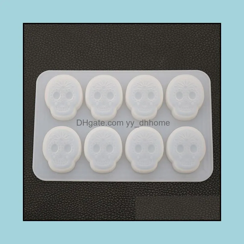 Silicone Molds 8 Cavity Skull Resin Mold Semi transparent Flexible DIY Polymer Clay Epoxy Resin Mould Jewelry Pendant Making Tools