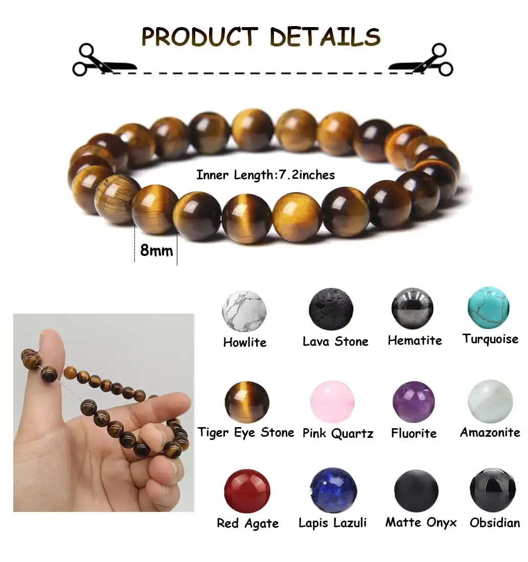 8mm gemstones beaded bracelets for men women stone bead healing stretch round bead crystal semiprecious bracelets unisex