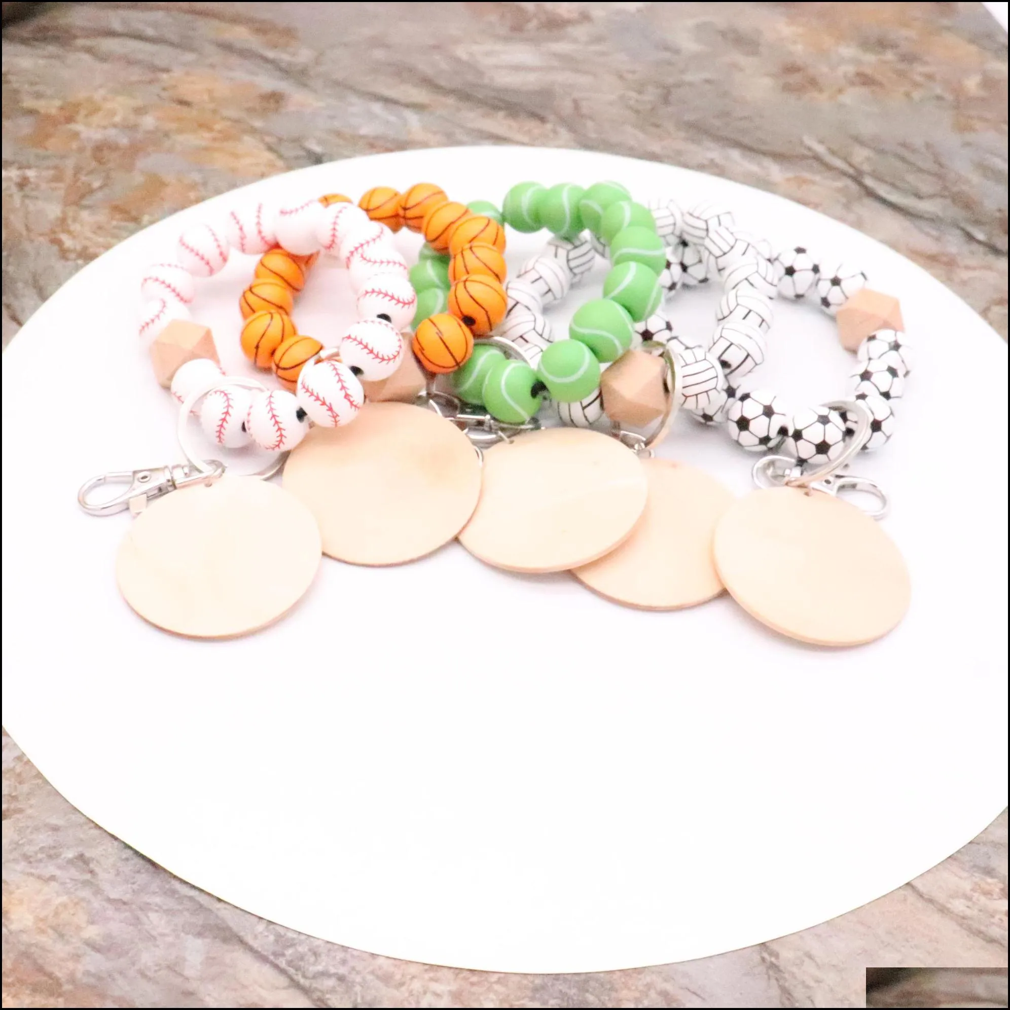 Factory direct selling beaded baseball wooden bead bracelet personality wood chips can be engraved multi-color optional