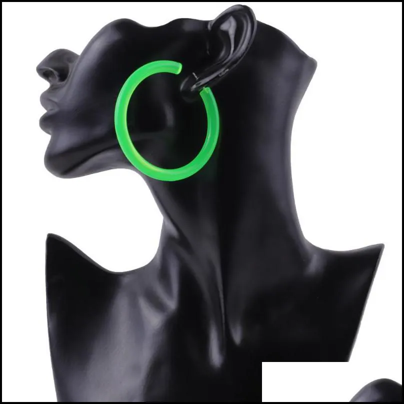 Hoop & Huggie FishSheep 65mm Acrylic Big Earrings For Women Rock Punk Fluorescent Green Yellow Large Round Hoops Fashion Party