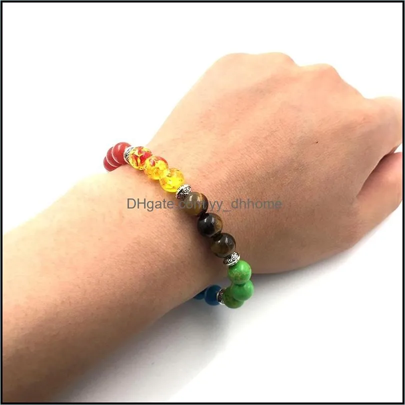 7 Chakra Healing Beaded Bracelet Colorful 8mm Beaded Bracelet for Women Men Jewelry Gift