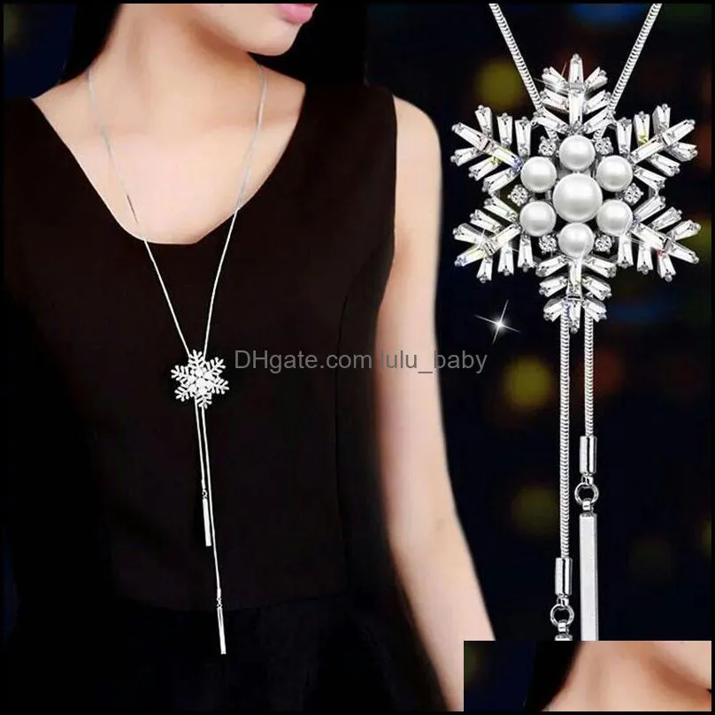 Fashion Elegant Sweater Chain Long Crystal Snow Pendant Water Drop Accessories Tassel Decoration Necklace Jewelry For Women Gift