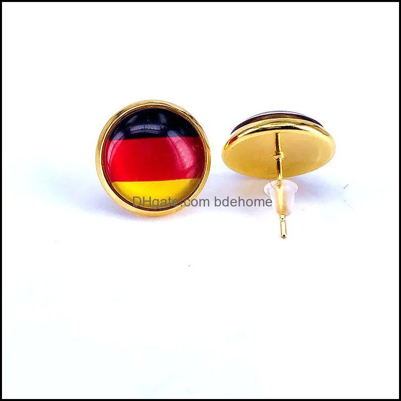 National Flag Stud Earring Germany Belgium united kingdom Poland Serbia Flag Earring 12mm Glass Gem Cabochon Copper Jewelry