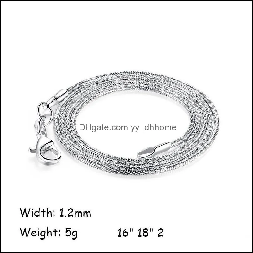 Generic Chains 925 Silver Necklace Fashion Snake Chain Necklace Simple Jewelry 1.2 mm Necklaces 16 18 20 22 24 26 28 inches