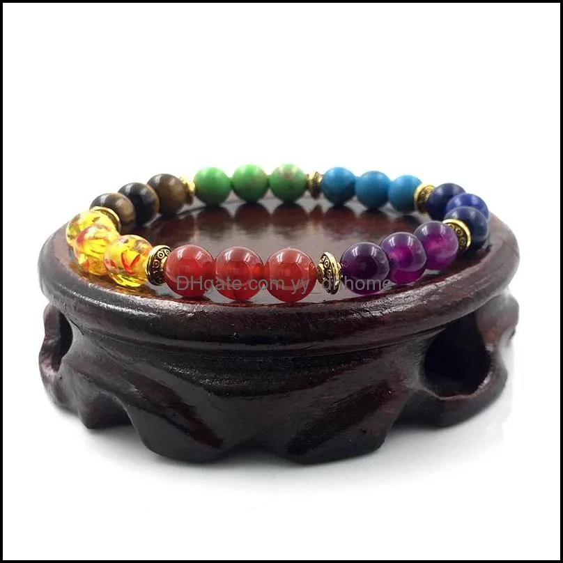 7 Chakra Healing Beaded Bracelet Colorful 8mm Beaded Bracelet for Women Men Jewelry Gift