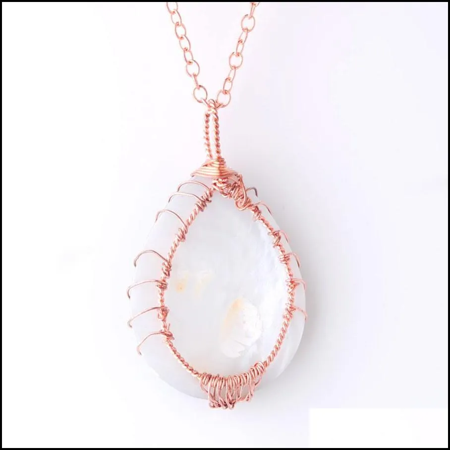 tree of life wire wrap teardrop pearl bead pendant natural colourful abalone shell jewelry gift bw919