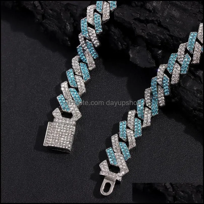 chains blue crystal iced out chain rhombus cuban necklace for women men hiphop bling  prong link jewelrychains