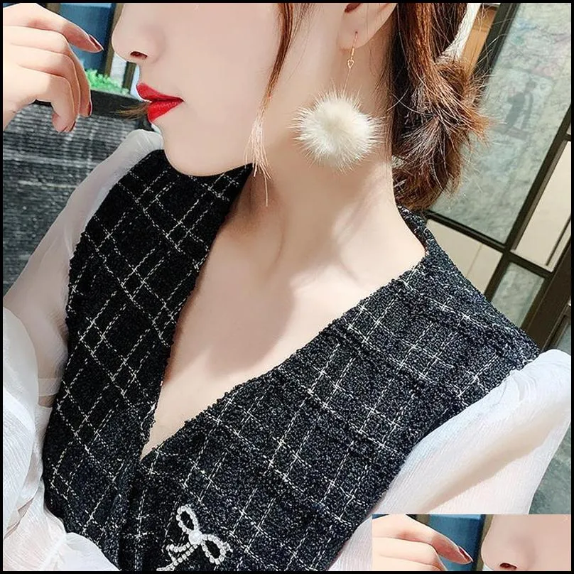 2021 Winter Women Accessories Fashion Lovely Pom Fur Ball Long Pendant Dangle Earring Jewelry Christmas Gift