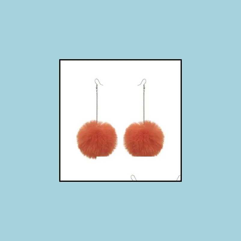 2021 Winter Women Accessories Fashion Lovely Pom Fur Ball Long Pendant Dangle Earring Jewelry Christmas Gift