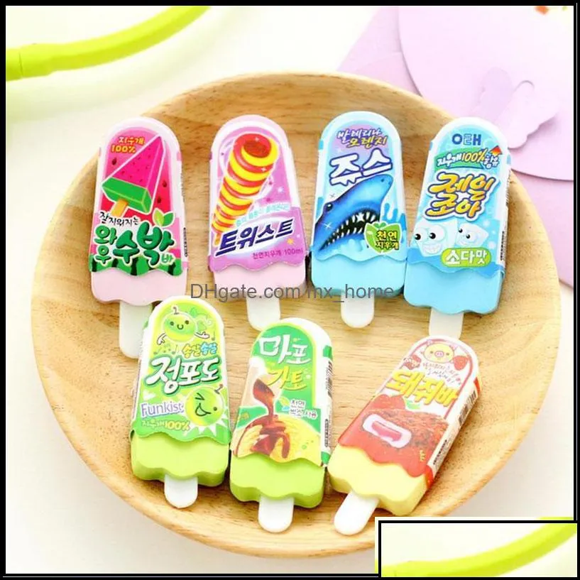 Erasers Correction Supplies Office School Business Industrial Wholesale-2Pcs/Lot Novelty Ice Cream Rubber Eraser Kawaii Creative