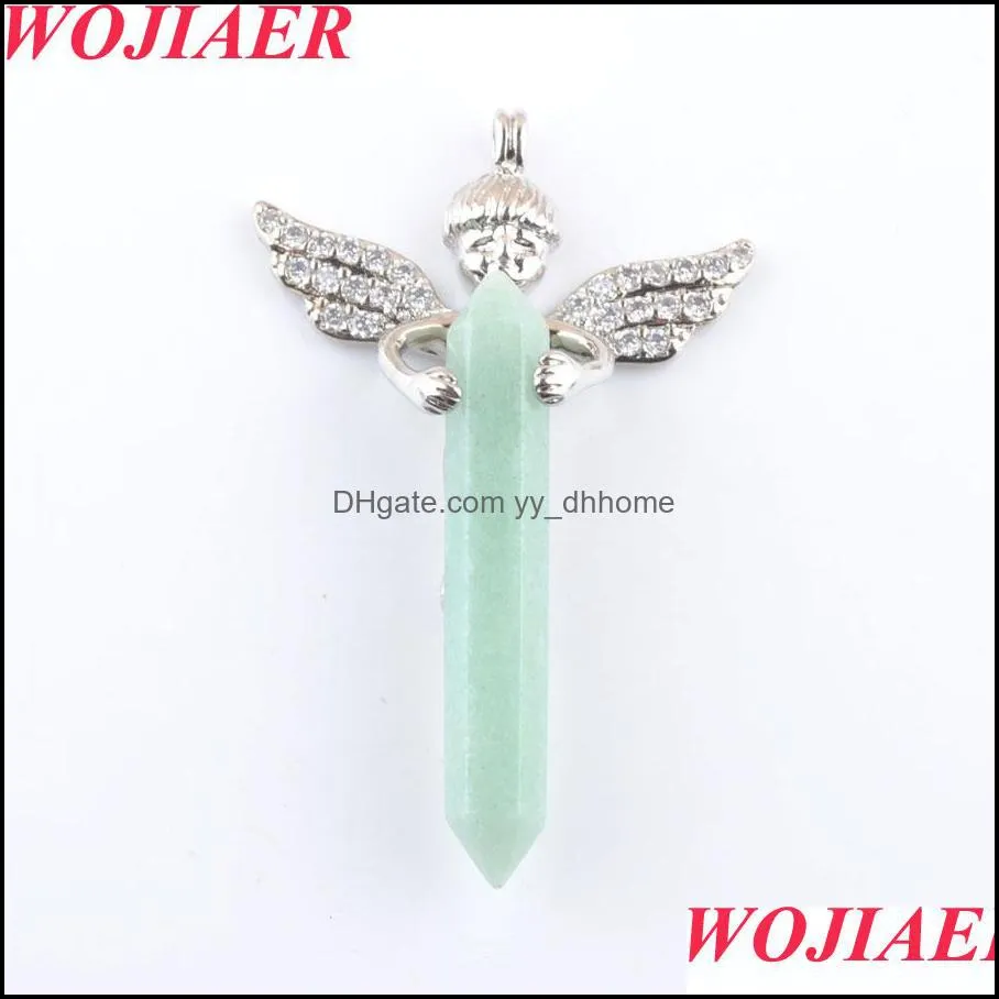 Natural GemStones Pendant Long Sword Hexagonal Prism Cupid Angel Wings for Necklaces Crystal Women Men Jewelry BO907