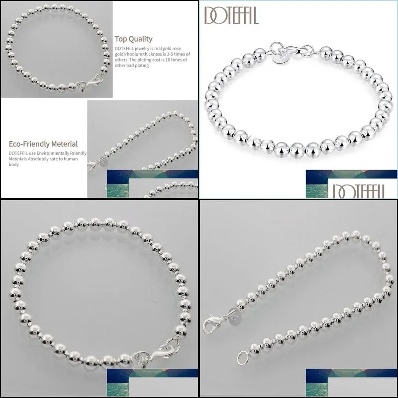 DOTEFFIL 925 Sterling Silver 6MM Circle Shape Bead Bracelet For Women Wedding Engagement Party Jewelry