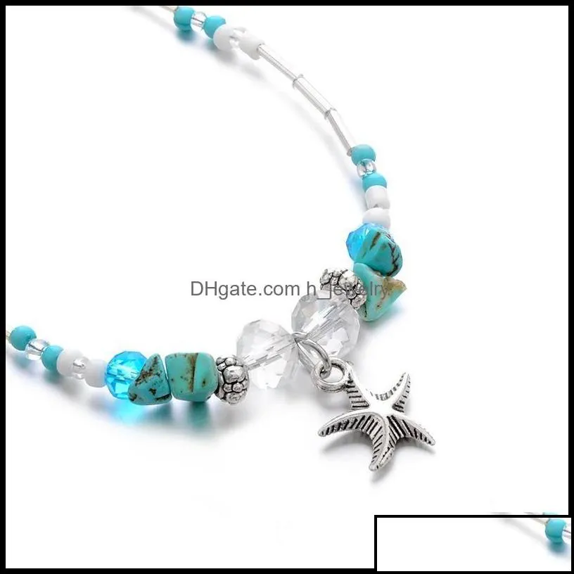 Anklets Jewelry Bohemian Starfish Pendant For Women Girls New Crystal Bead Chain Bracelet On Leg Summer Beach Anklet Gifts Drop Delivery