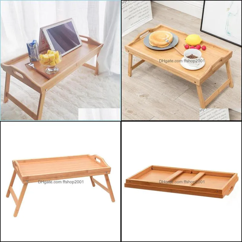 Folding Wooden Table Tray Laptop Computer Desk Stand Picnic Multifunction Bamboo Lazy Bed Book